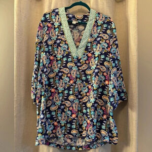 Liz Claiborne Size L Cover Up. Blue with Paisley and Floral Design. Light weight